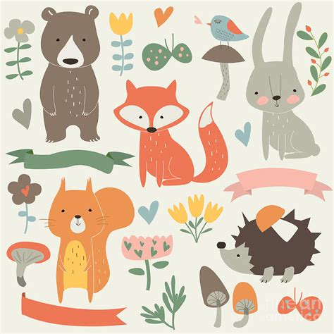 Set Of Forest Animals In Cartoon Style Digital Art by Kaliaha Volha - Pixels