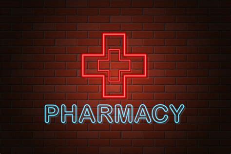 glowing neon signboard pharmacy vector illustration 489431 Vector Art ...