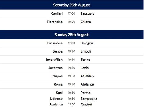 Italian Serie A 2018-19 Fixtures (Release Date) - 24hourlivestream