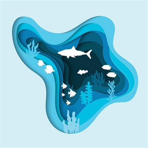 Underwater sea cave and fishes with paper cut style 5869458 Vector Art ...