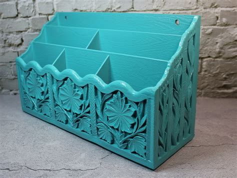 Vintage Upcycled Desk Organizer. Faux Wood Desk Organizer Repainted in Turquoise. Great ...