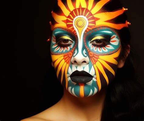 Premium AI Image | A radiant sunburst design painted on Catrinas face