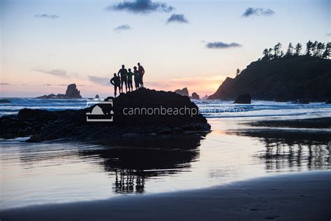 Family Watching Sunset, Ecola State Park - Cannon Beach Photo