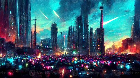 Cyberpunk city street. Sci-fi wallpaper. Futuristic city scene in a ...