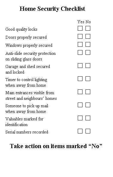 home security checklist - Weyburn Police Service