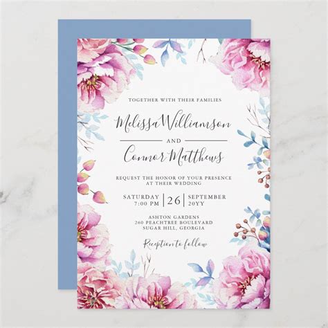 Watercolor Floral Pink Peonies Wedding Invitation | Zazzle