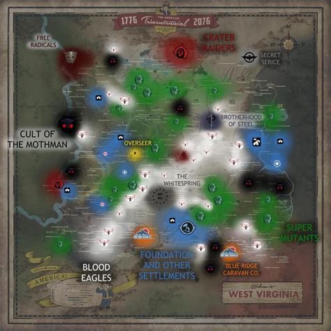 Map of the factions in Fallout 76 - 2076 SECRET SERICE OF OVERSEER CULT ...