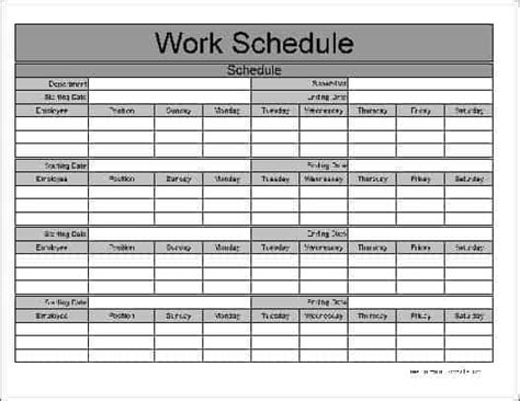 Work Schedule Templates | Find Word Templates