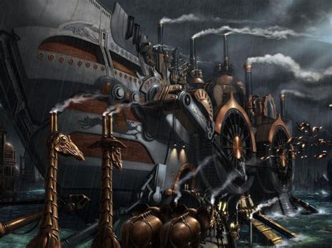 Steampunk cruise ship boat harbor sci fi wallpaper dsng | Steampunk ...