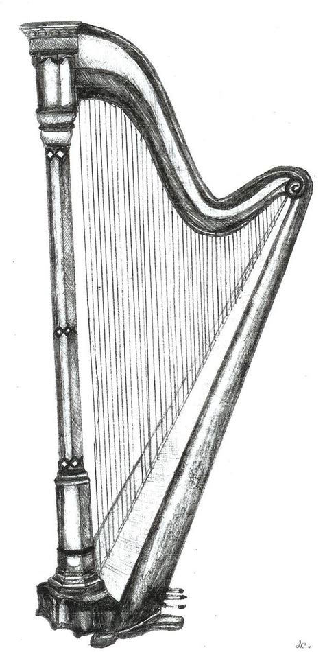 Harp Pencil Drawing by KouMiRien on DeviantArt | Harp, Pencil drawings, Music drawings