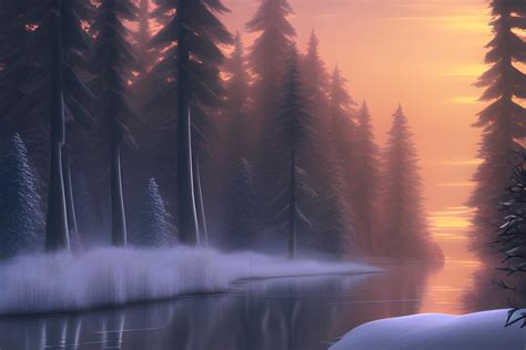 winter, water, forest, sunset | Wallpapers.ai