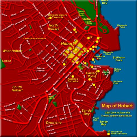 Hobart Maps - Central City Attractions and Museums