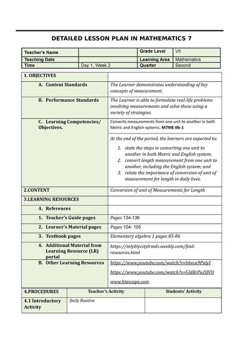 Cot Lesson Plan Grade 5