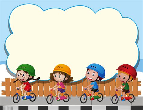 Border template with four kids riding bike 369110 Vector Art at Vecteezy