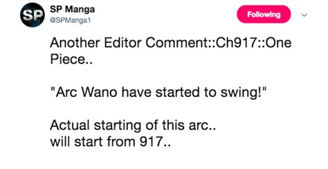 The Wano Arc OFFICIALLY starts at Chapter 917 : r/OnePiece