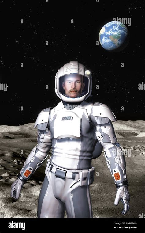 futuristic astronaut on the moon surface 3D render science fiction ...