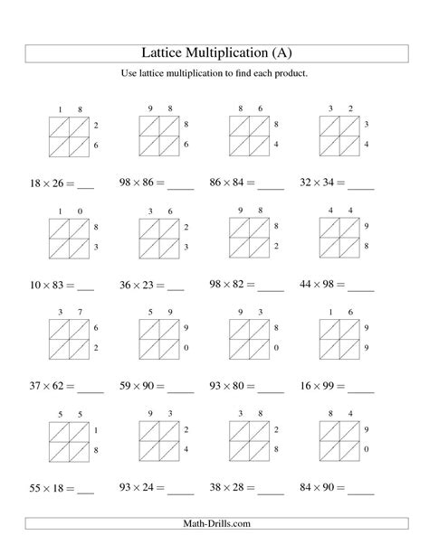 Lattice Method Multiplication Worksheets