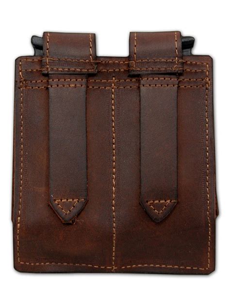 Brown Leather Double Magazine Pouch for Single Stack, Double Stack, .22 .25 .32 .380 9mm .40 .45 ...