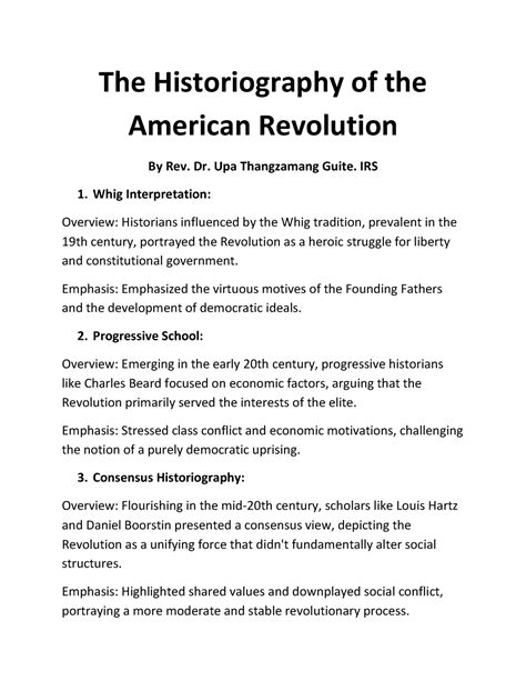 Am Rev - The Historiography of the American Revolution By Rev. Dr. Upa Thangzamang Guite. IRS ...