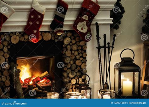 Christmas Stockings Hanging by the Chimney Stock Image - Image of ...