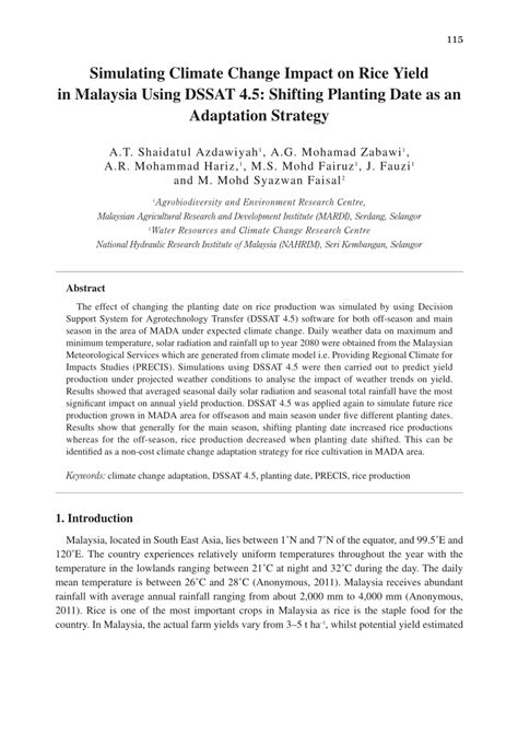 (PDF) Simulating Climate Change Impact on Rice Yield in Malaysia Using DSSAT 4.5: Shifting ...