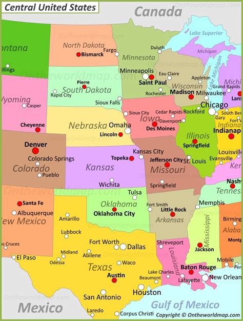 Map Of Central United States - Ontheworldmap.com