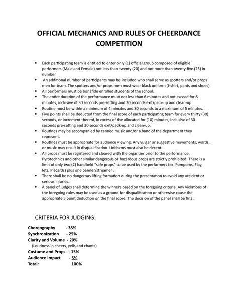 Official Mechanics AND Rules OF Cheerdance Competition - OFFICIAL MECHANICS AND RULES OF ...