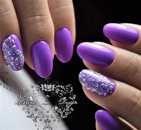 40+ beautiful purple flower nail designs that you can’t take your eyes ...