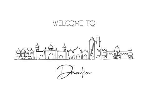 One continuous line drawing Dhaka city skyline Bangladesh. Beautiful ...