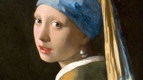 a painting of a girl with a pearl ear wearing a blue headband and looking off to the side