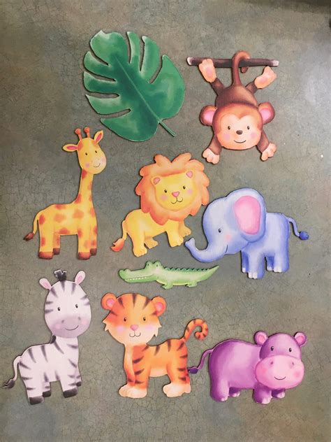 Set of 9 Laser Cut Wood Jungle Themed Animal Cutouts Printed - Etsy Finland