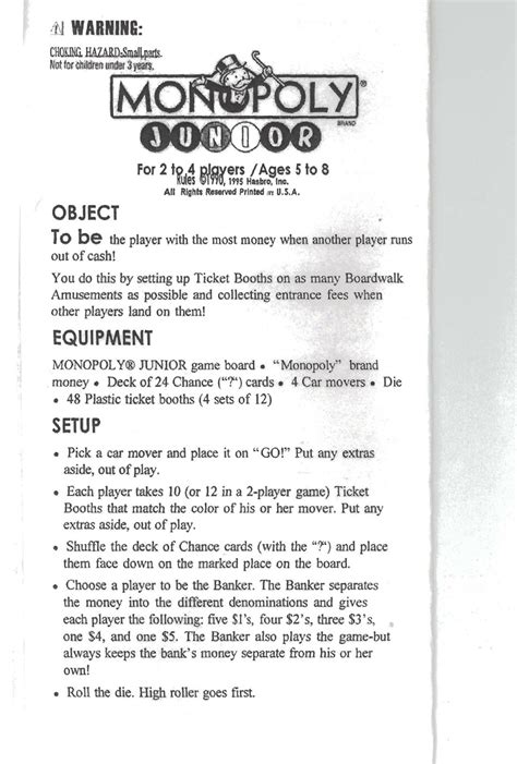 HASBRO MONOPOLY JUNIOR INSTRUCTION MANUAL Pdf Download | ManualsLib