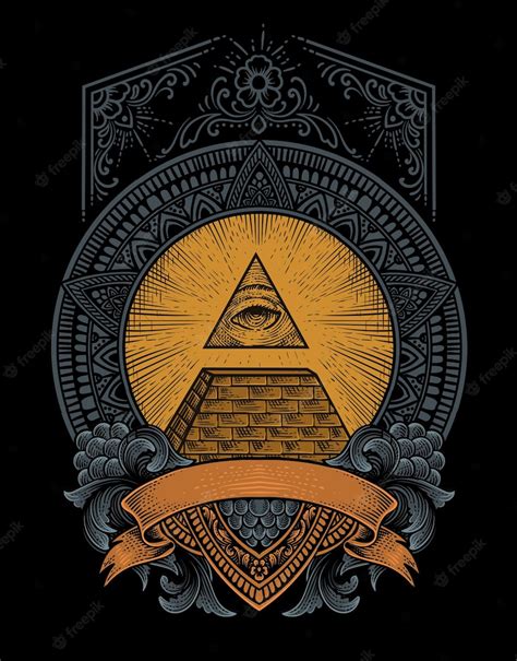 Premium Vector | Illustration illuminati pyramid with engraving style