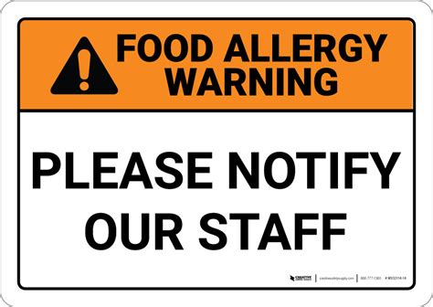 Warning: Food Allergy Please Notify Our Staff - Wall Sign