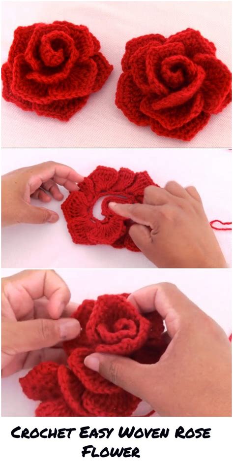 Crochet Easy Woven Rose Flower - Crochet Ideas | Crochet flower tutorial, Crochet rose, Crochet ...