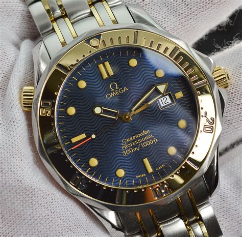 Mens Omega Seamaster Professional 18K Gold/SS 300M Quartz Blue Dial Watch 41MM | Property Room