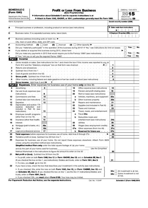 Fillable Schedule C Irs Form 1040 Printable Pdf Download | 1040 Form Printable