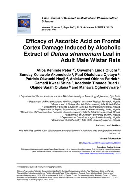 (PDF) Efficacy of Ascorbic Acid on Frontal Cortex Damage Induced by ...