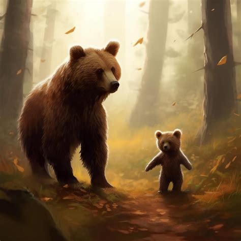 Premium AI Image | a digital painting of a bear and a cub.