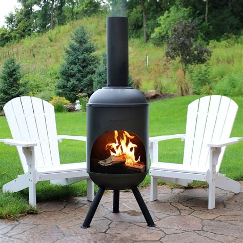 Sunnydaze Modern Chiminea - Steel Outdoor Wood-Burning Fire Pit - Large 5-Foot Black Fireplace ...