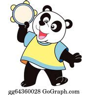 6 Cartoon Panda Playing A Tambourine Clip Art | Royalty Free - GoGraph