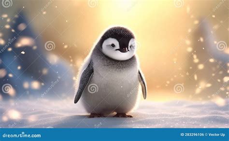 A Baby Penguin Standing on Snow. Generative AI. Stock Illustration ...