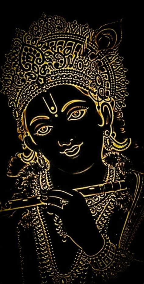 Download Krishna Hd Gold Black Art Wallpaper | Wallpapers.com