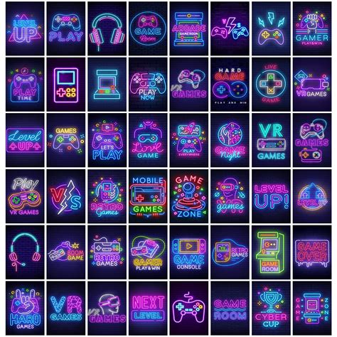 Buy Game Room Decor 50Pcs Neon Video Game Wall Collage Kit Gaming s For ...