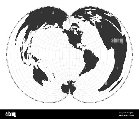 Vector world map. American polyconic projection. Plain world geographical map with latitude and ...