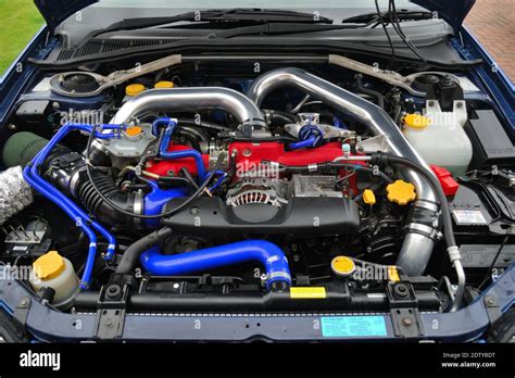 Freshly detailed Subaru Impreza STI modified engine bay Stock Photo - Alamy