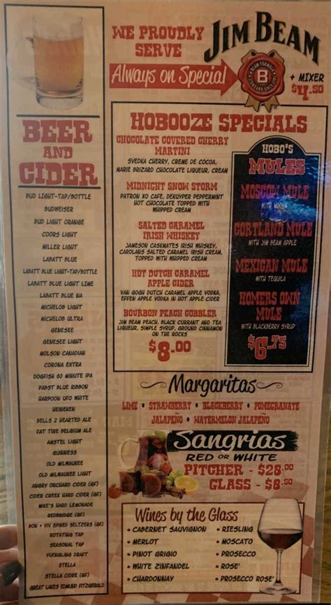 Hobo's Menu, Homer, NY