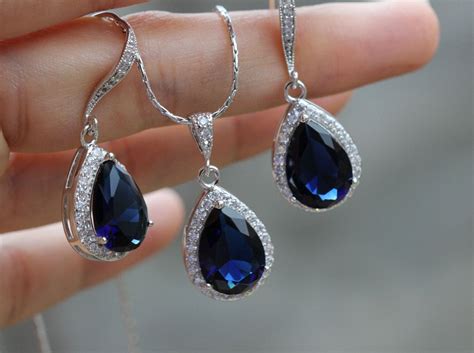 Dark Sapphire Jewelry Set Drop Sapphire Bridesmaid Set - Etsy