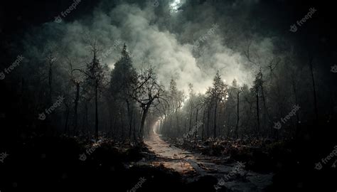 Premium Photo | Raster illustration of spooky empty road in dark scary ...