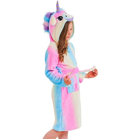 Unicorn Gifts for Girls Unicorn Robe Hooded Rainbow Print Flannel - Luckyonesie.com